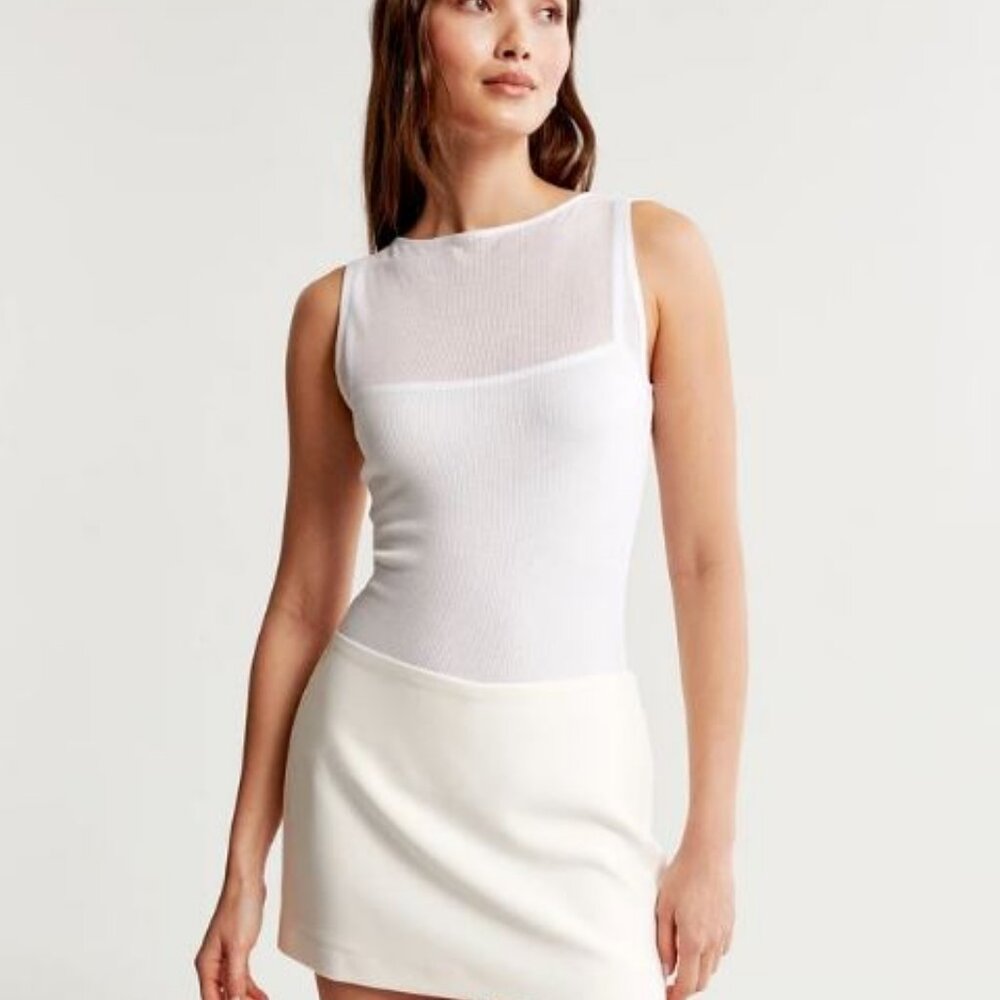 Abercrombie & Fitch Sheer Ribbed Layered Slash Top